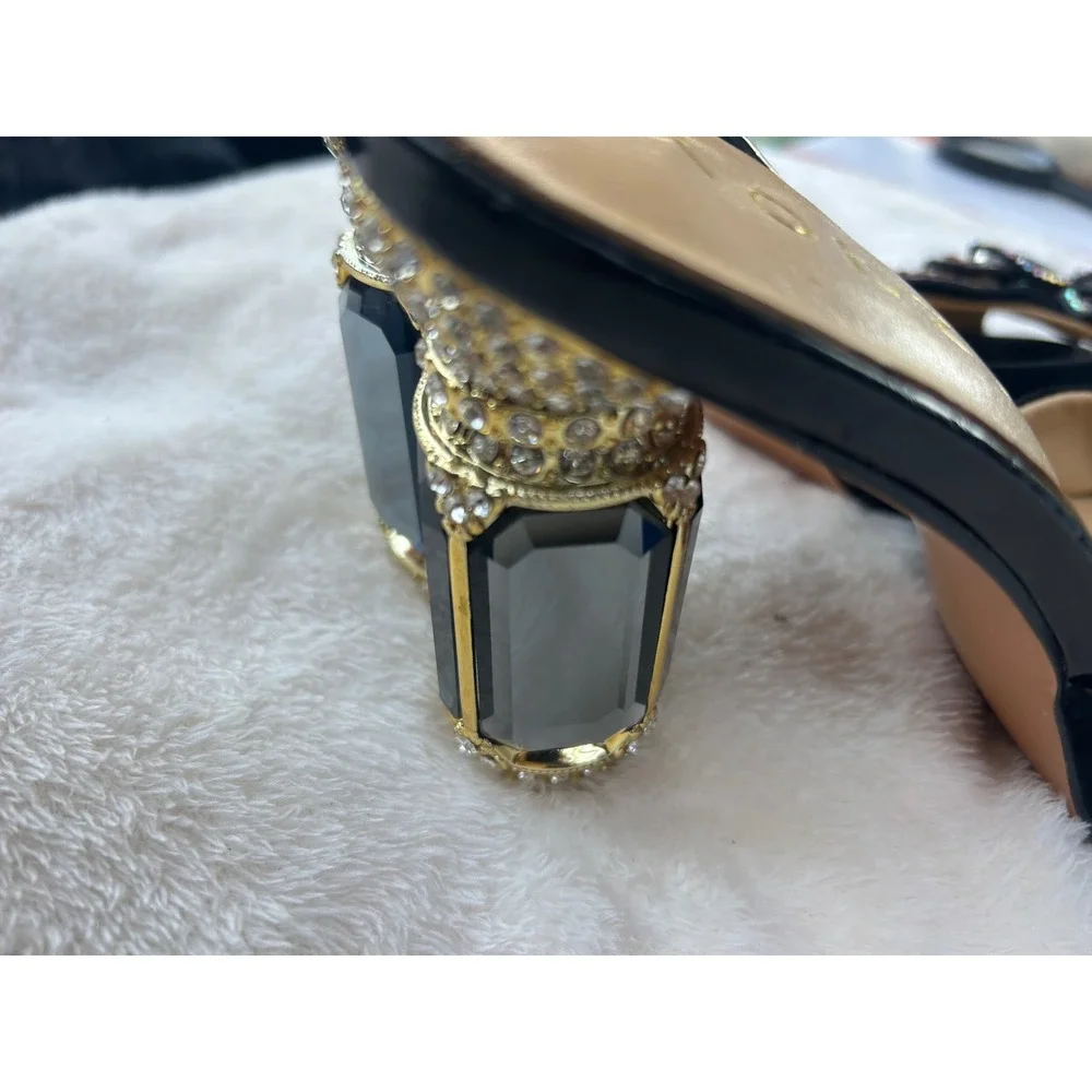 Kobzin Crystal Butterfly Mules Womens Size 11 Black Excellent Jeweled Block Heel - Picture 10 of 11